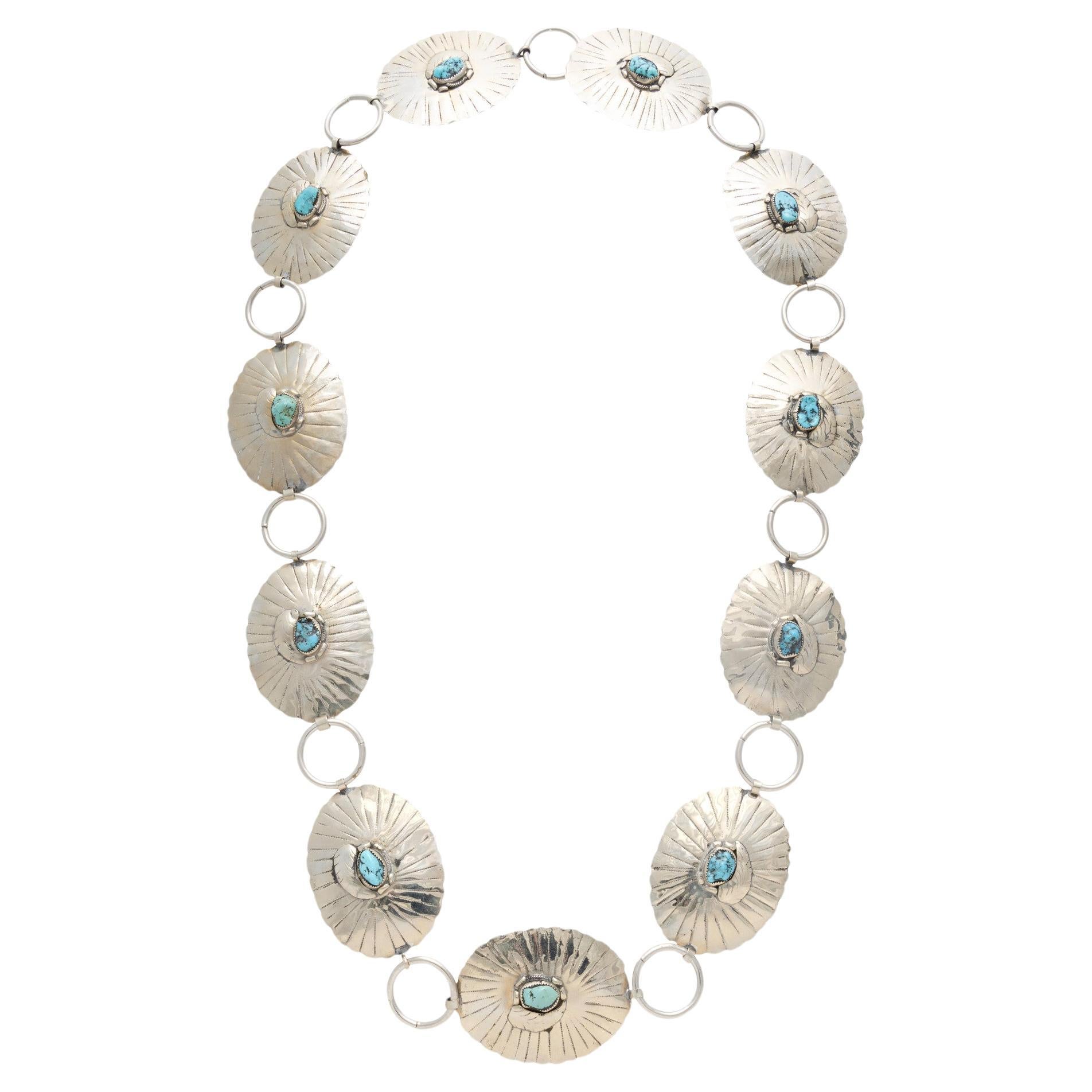 Sterling Silber und Türkis Link Concho Gürtel im Angebot