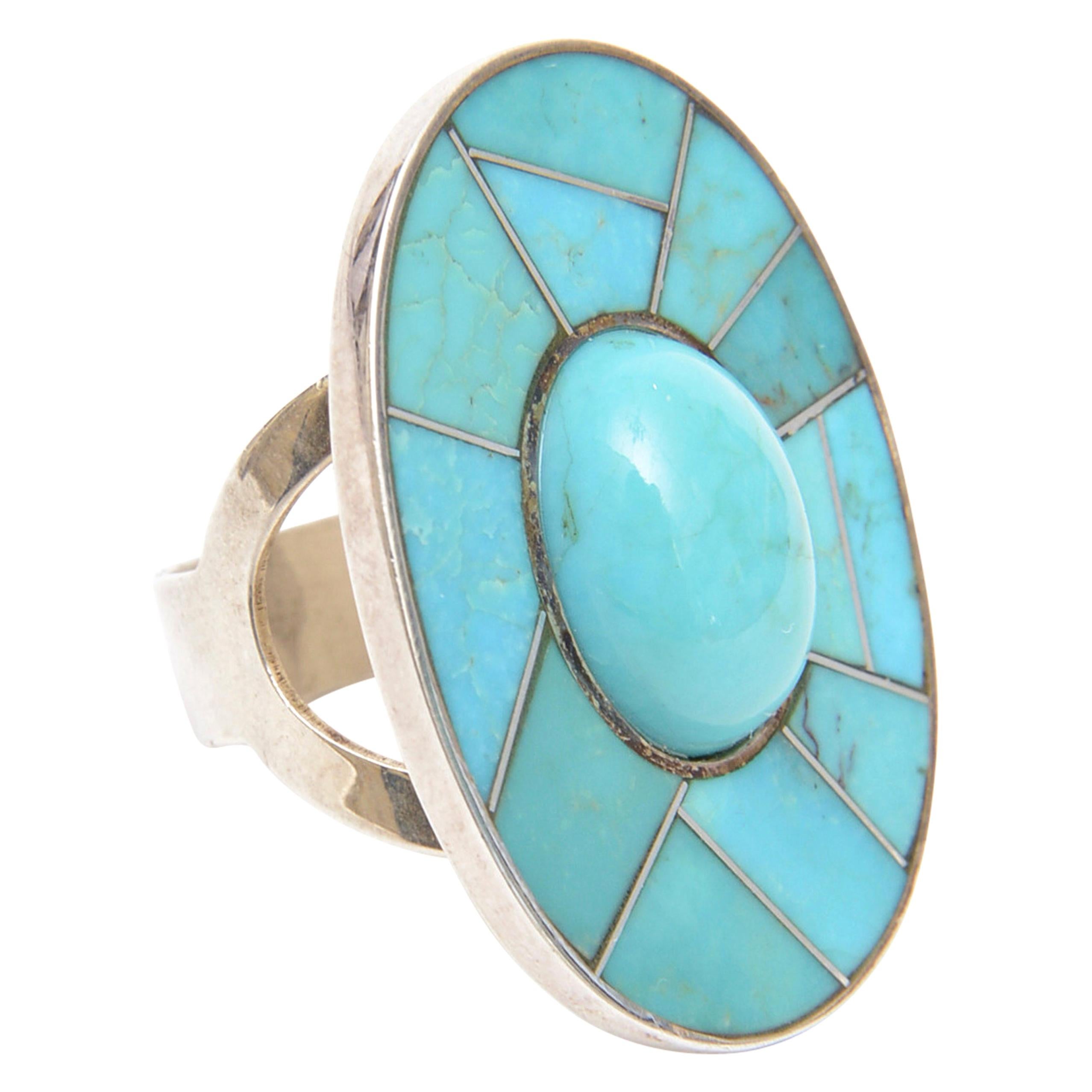  Sterling Silver and Turquoise Sculptural Ring