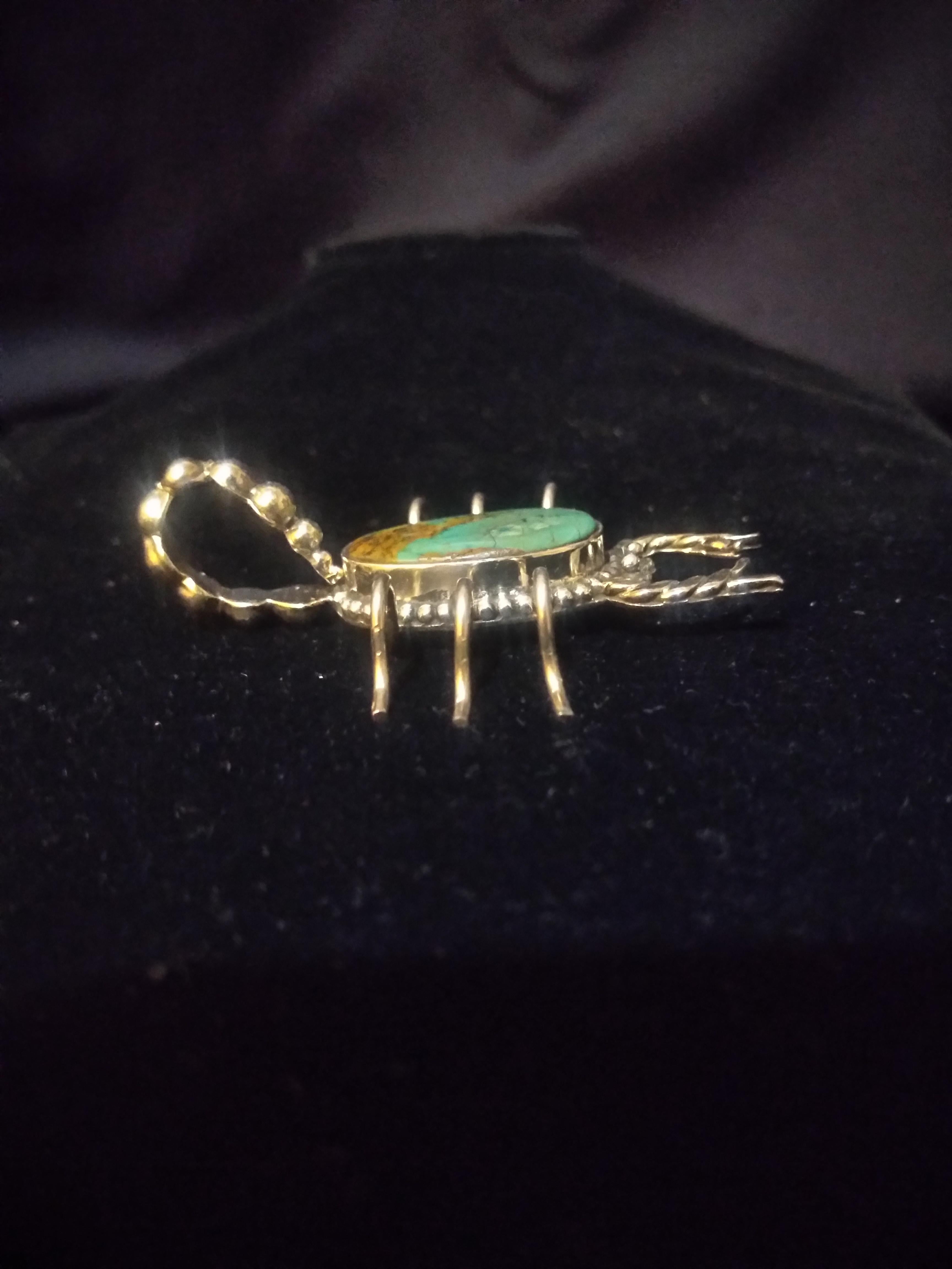 Hand-Crafted Navajo Indian Sterling Silver and Turquoise Scorpion Pendant