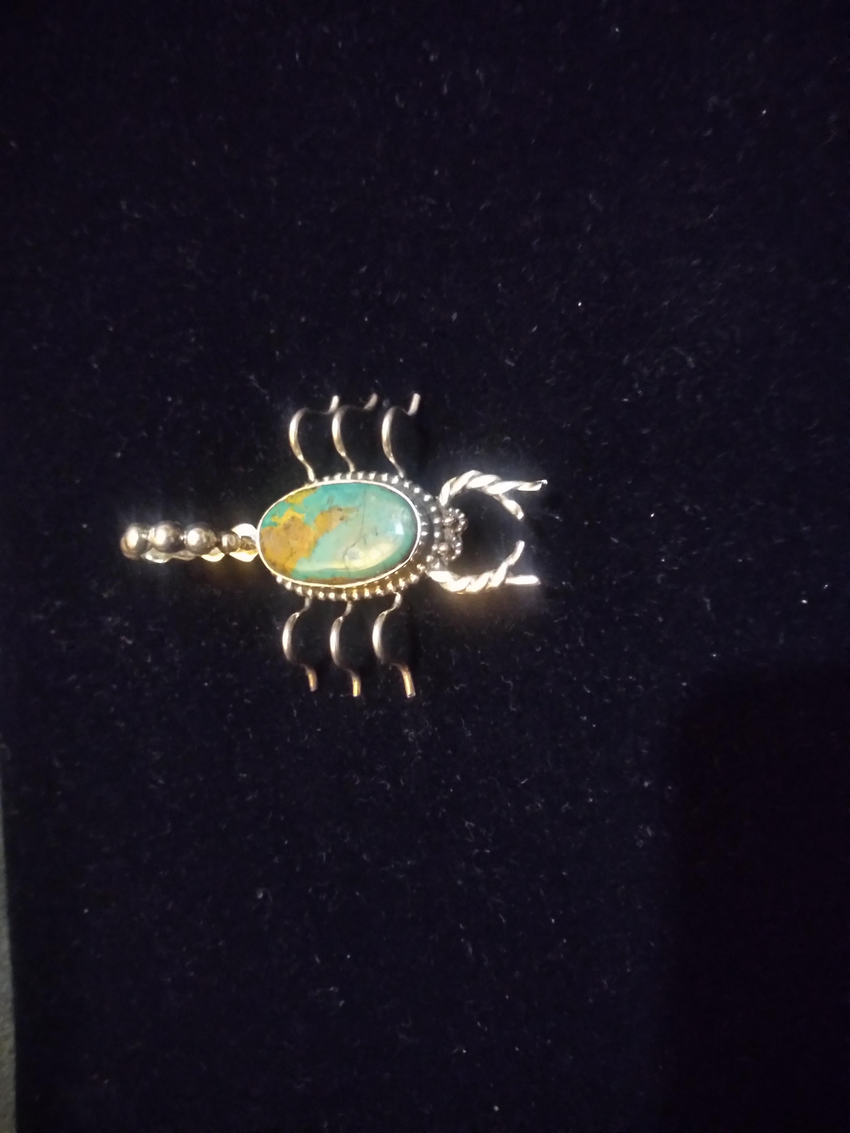 Navajo Indian Sterling Silver and Turquoise Scorpion Pendant In Good Condition In Pasadena, TX