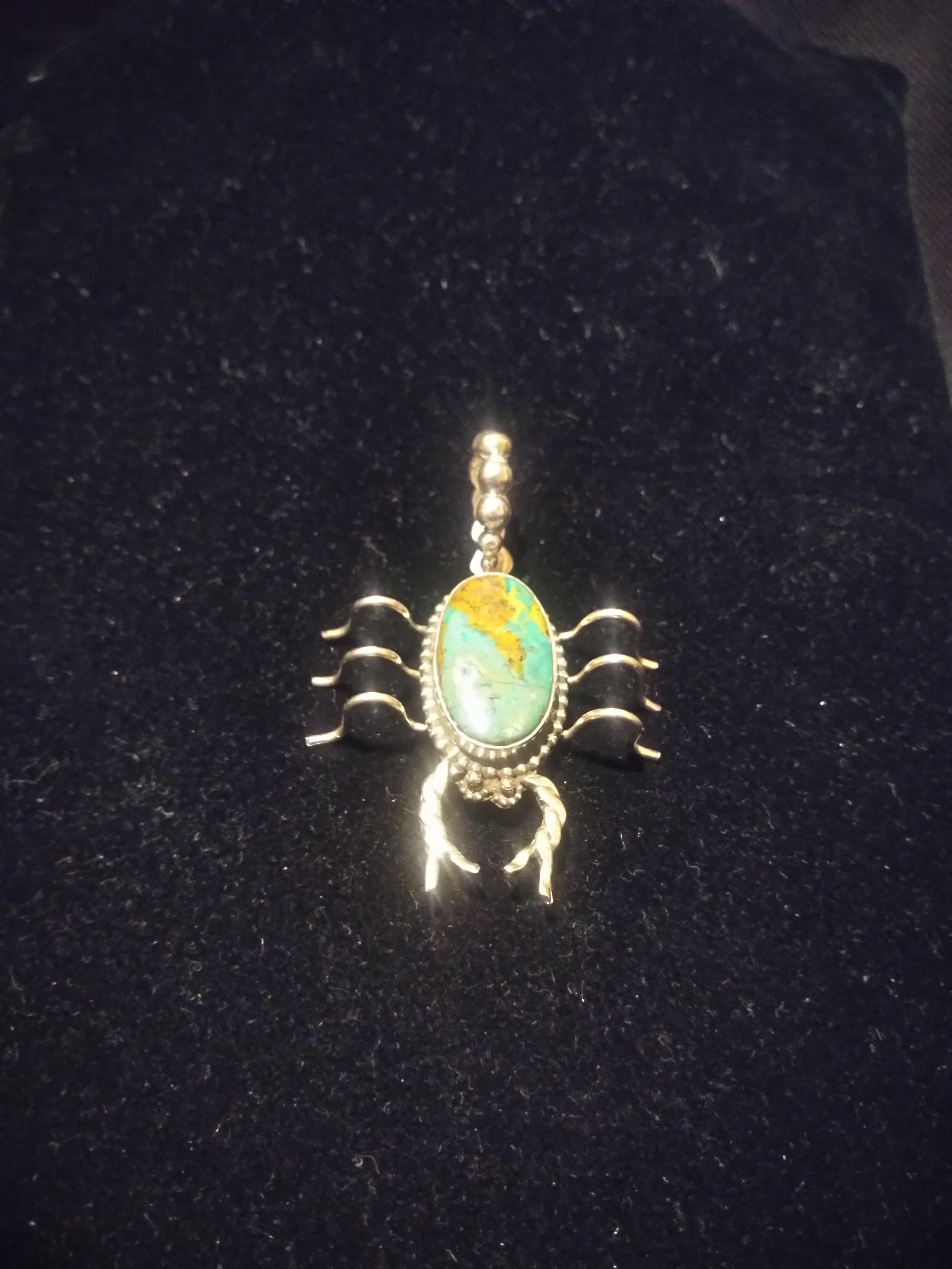 20th Century Navajo Indian Sterling Silver and Turquoise Scorpion Pendant