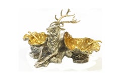 Sterling Silver and Vermeil Handmade Saltcellar Depicting a Deer
