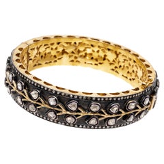 Pulsera brazalete ancha con bisagra de plata de ley y vermeil de maclas y diamantes redondos