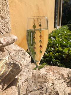 Sterling Silver and Watermelon Tourmaline Gemstone Shoulder Duster Earrings