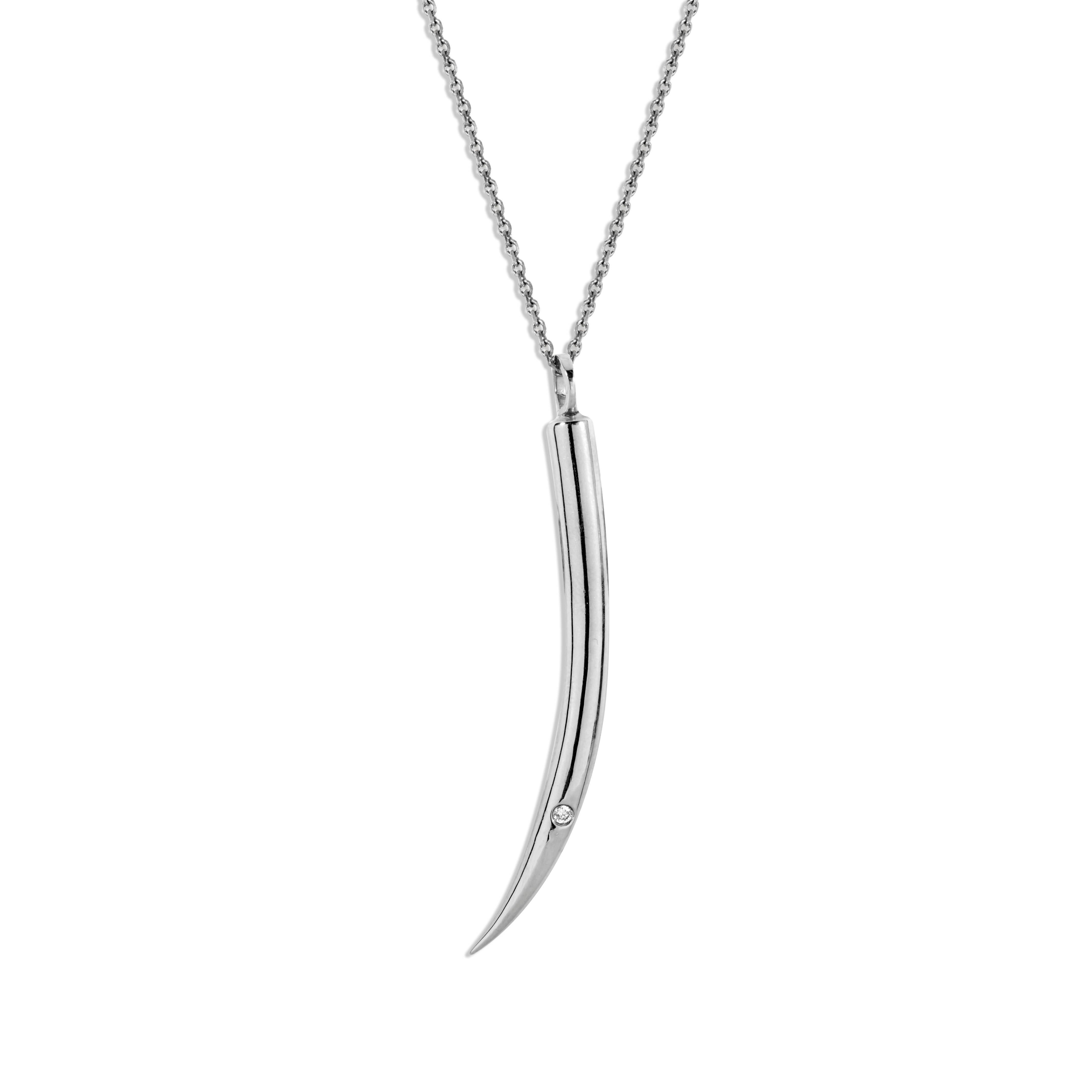 Sterling Silver and White Diamond Large Tusk Pendant For Sale