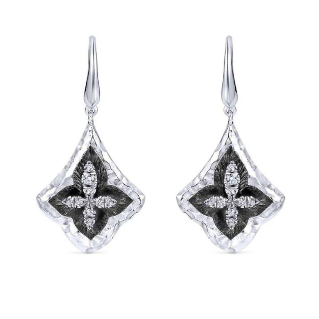   Sterling Silver and White Sapphire Earrings with Black Rhodium In New Condition For Sale In Stamford, CT