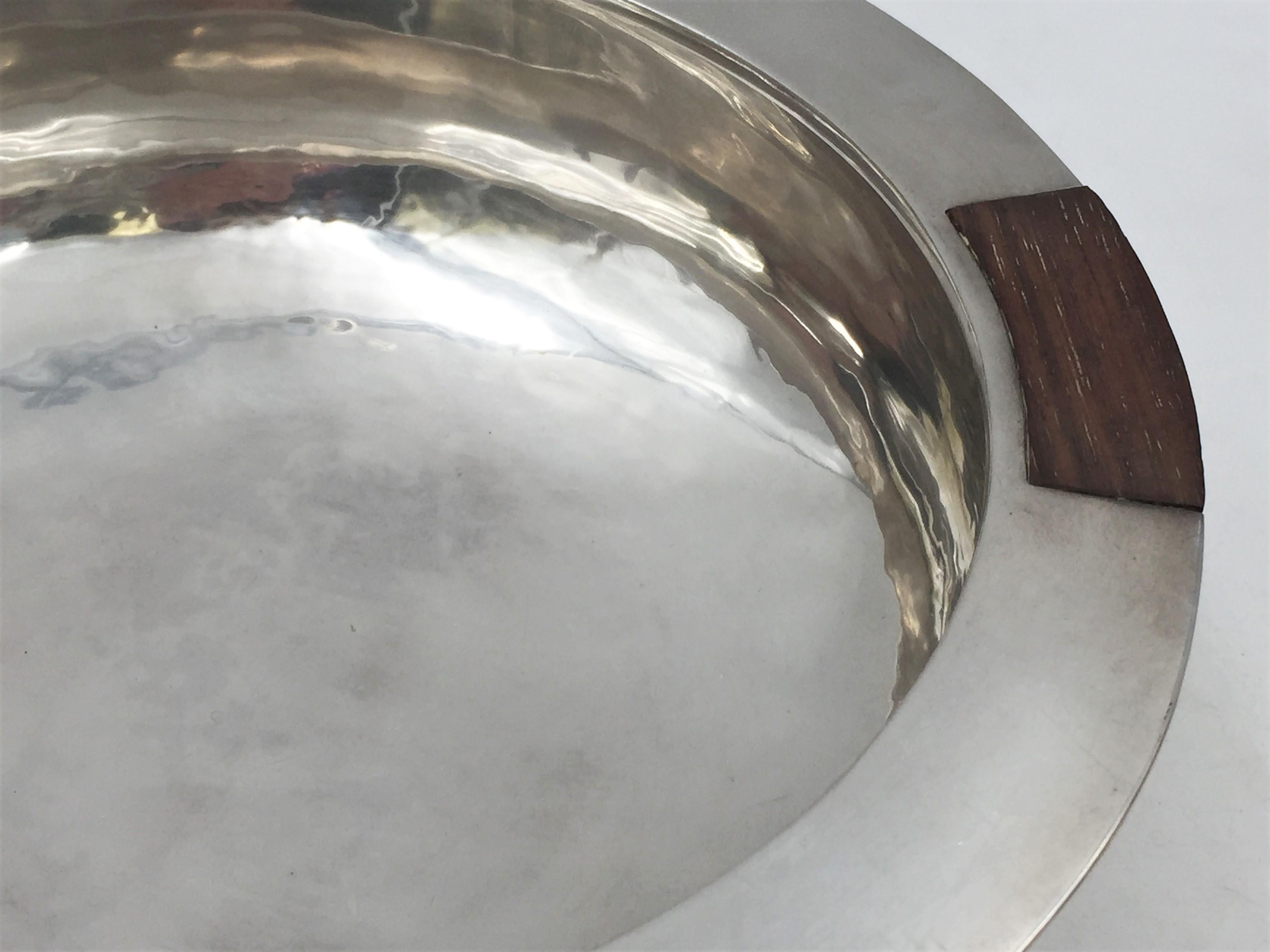 Sterling Silver and Wood Mid-Century Modern Ice Bucket Bowl In Good Condition For Sale In New York, NY