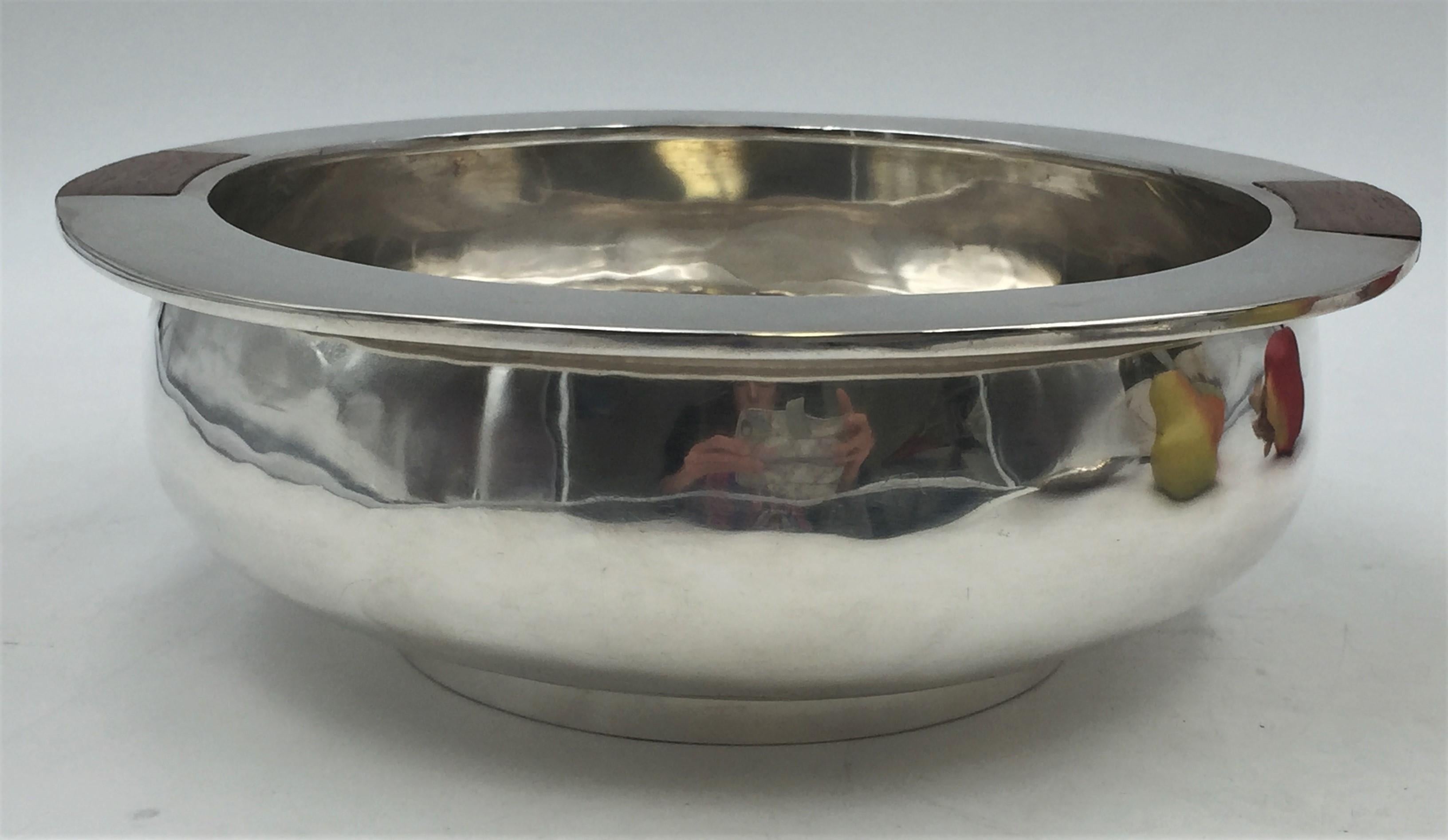 20th Century Sterling Silver and Wood Mid-Century Modern Ice Bucket Bowl For Sale