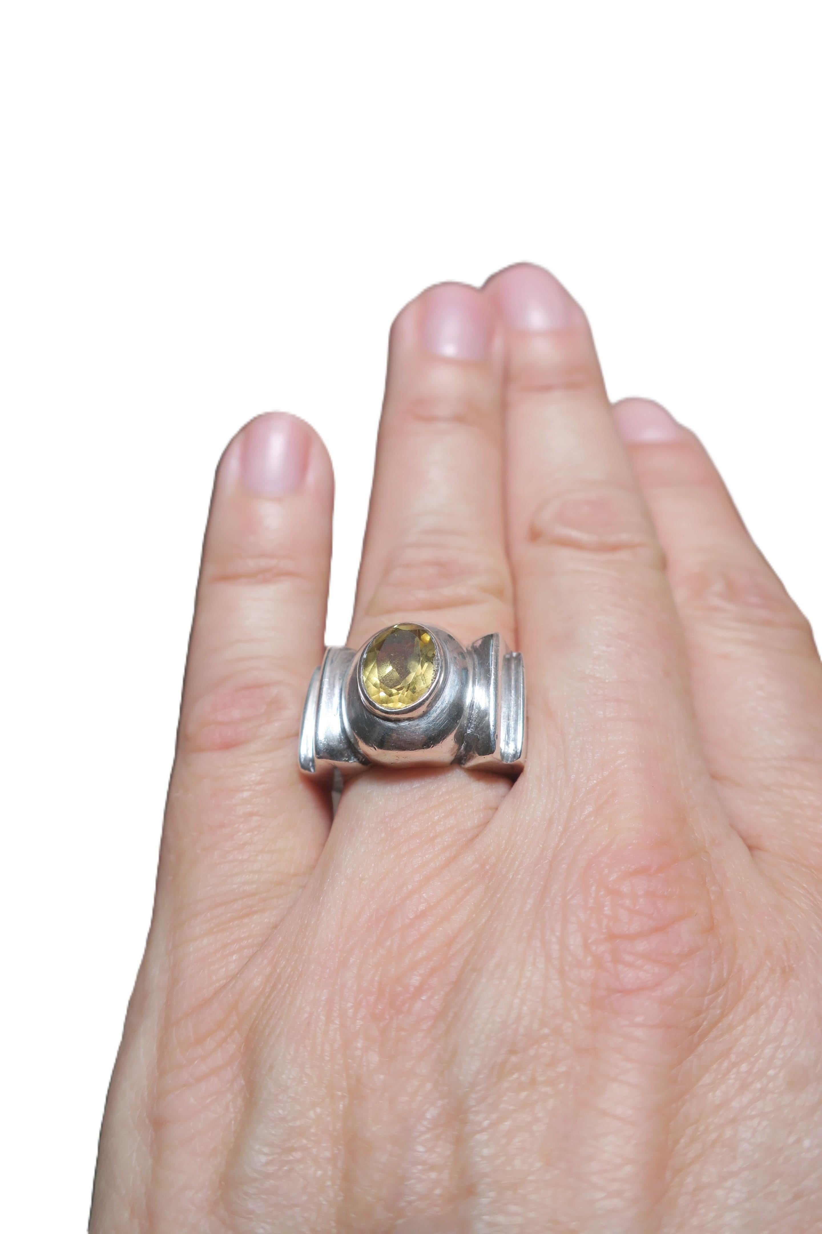 Ring aus Sterlingsilber und gelbem Citrin und Citrin (Art déco) im Angebot