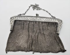 Sterling Silver Antique Chain Mail Mesh Evening Bag Purse