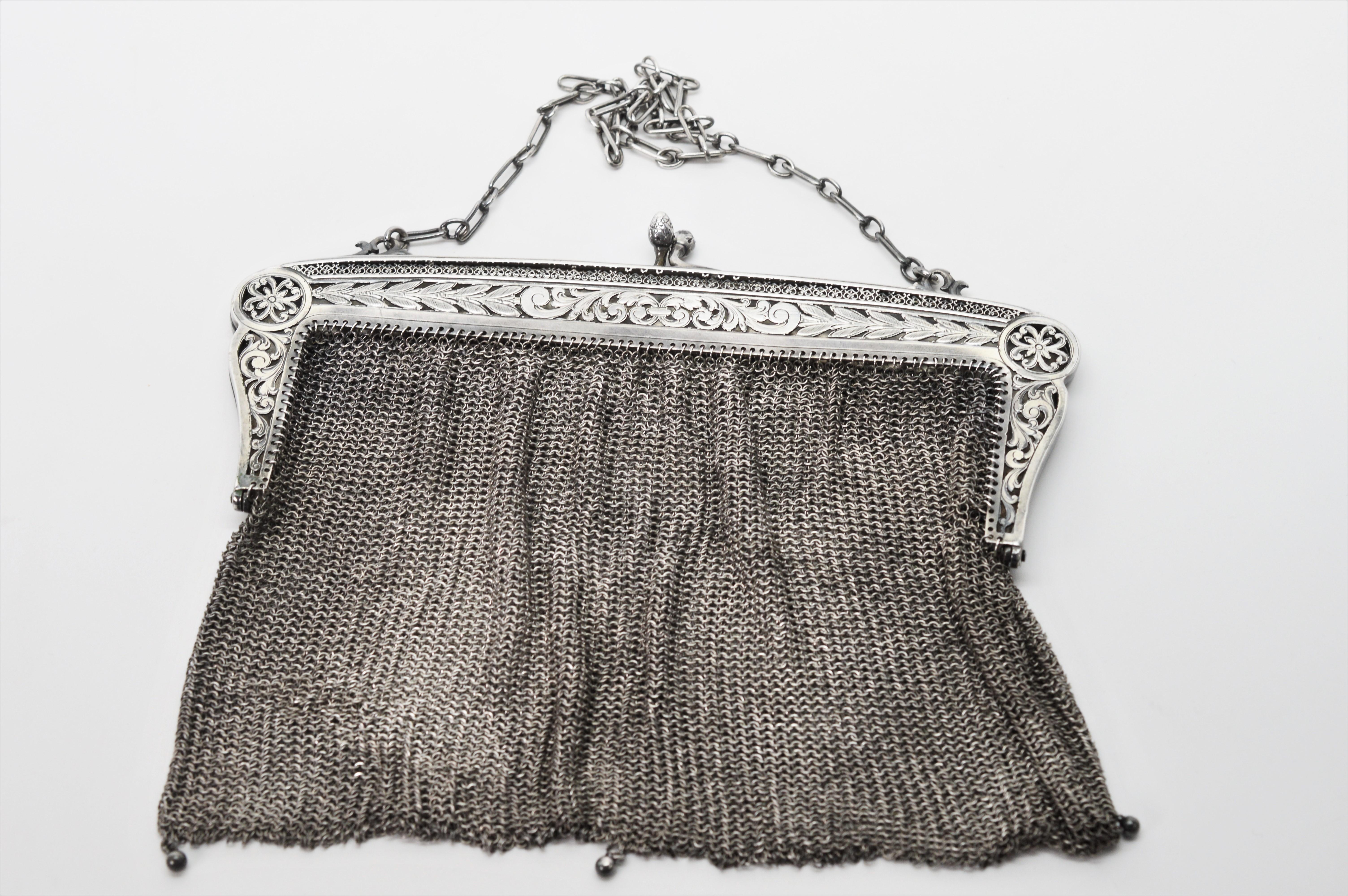 Sterling Silver Antique Chain Mail Mesh Evening Bag Purse 1