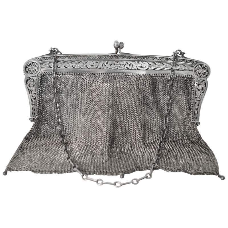Sterling Silver Antique Chain Mail Mesh Evening Bag Purse at 1stDibs ...