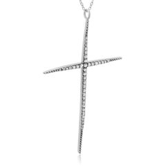 Sterling Silver Antique Diamond Cross Necklace