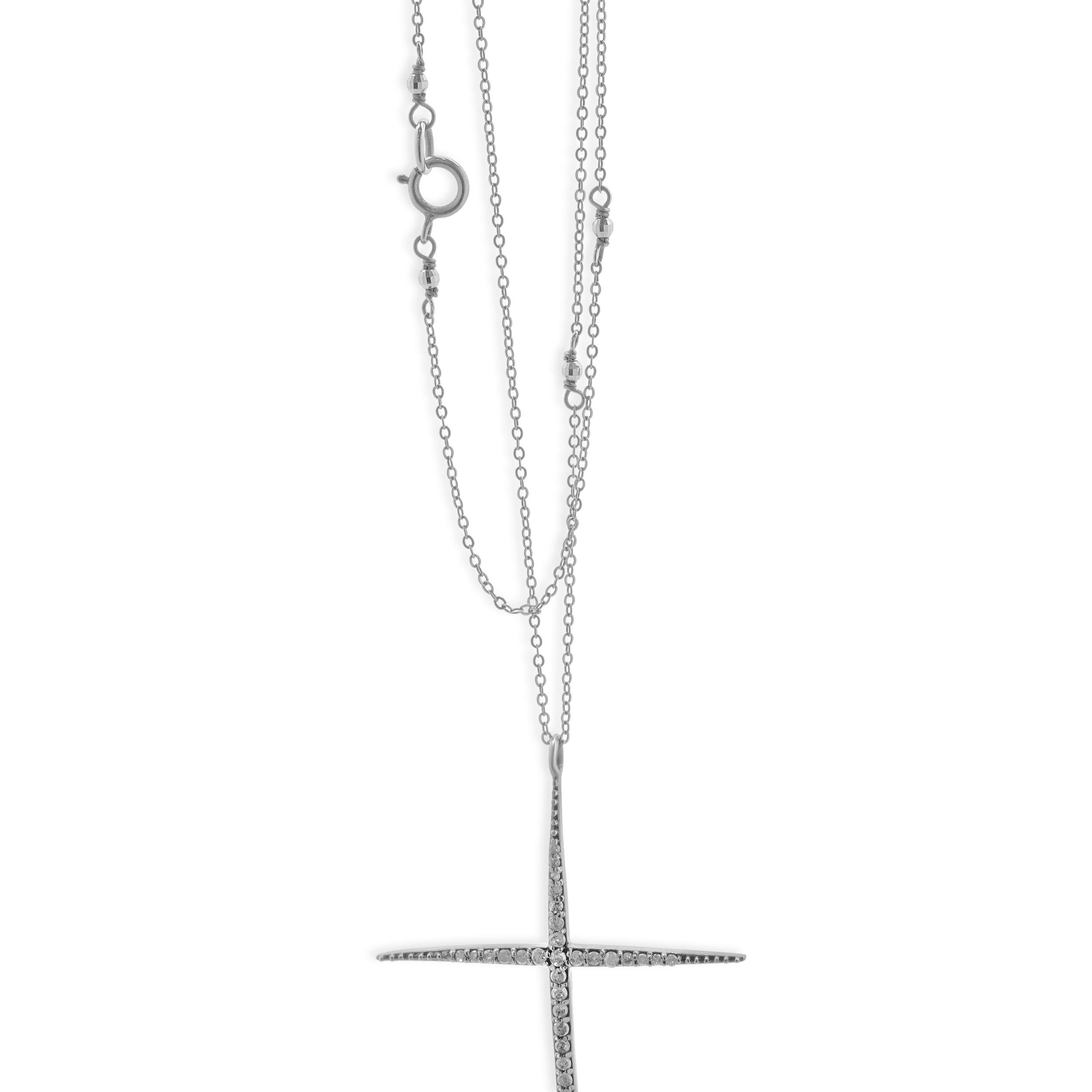 Collar Cruz Diamante Antiguo Plata de Ley Corte redondo en venta