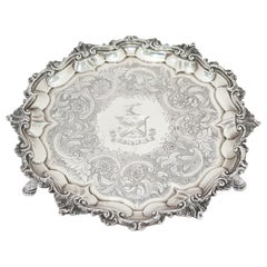 Sterling Silver Antique English 1752 Floral Heraldic Insignia Footed Tray