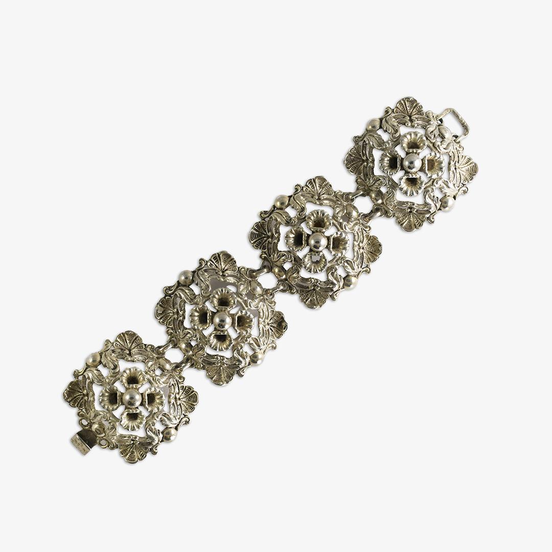 da uomo o donna Bracciale in argento antico con disegno floreale in vendita