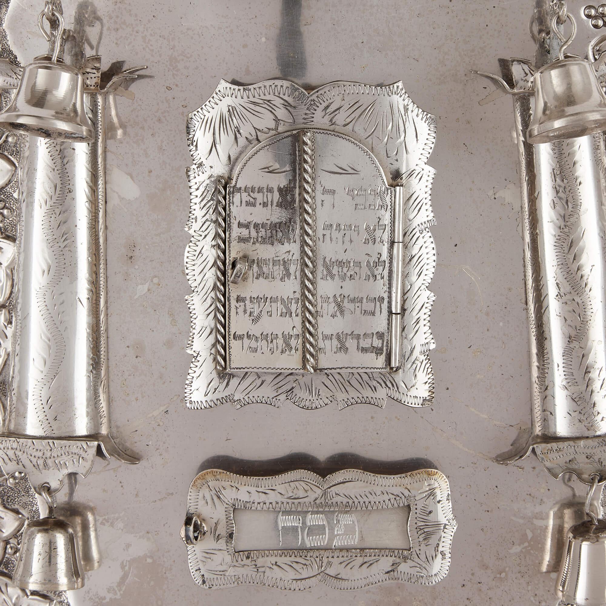 European Sterling Silver Antique Judaica Torah Breast Plate, Late 19th Century For Sale