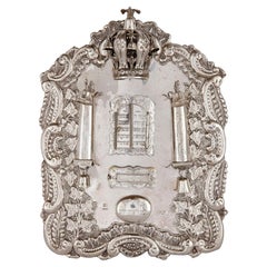 Sterling Silver Antique Judaica Torah Breast Plate, Late 19th Century