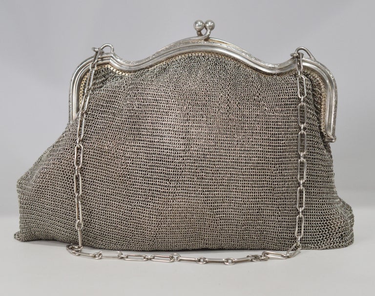Sterling Silver Antique LS and Co. Chain Main Mesh Purse Evening Bag at