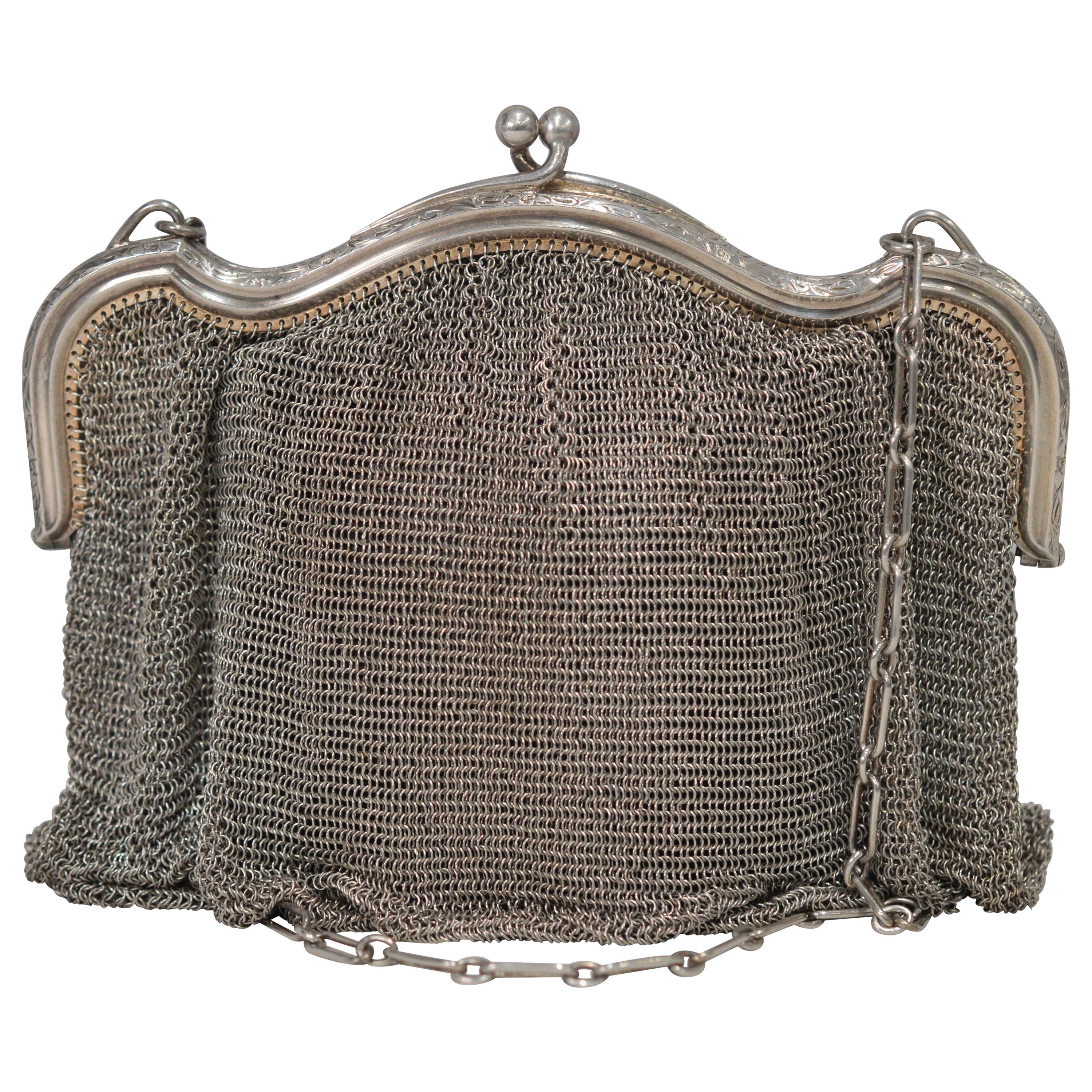 Sterling Silver Antique LS & Co. Chain Main Mesh Purse Evening Bag