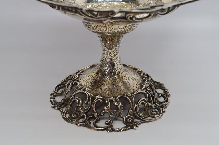 Sterling Silver Antique Repousse Openwork Compote Bowl For Sale at 1stDibs