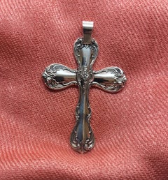 Sterling Silver Antique Spoon Cross Pendant, Floral Scroll, 'Towle Sterling