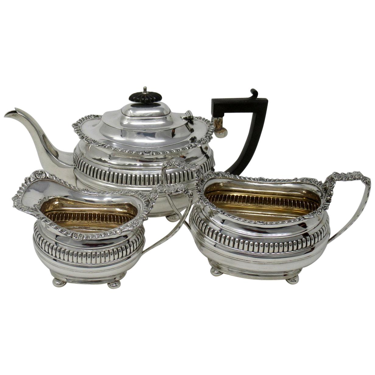 Sterling Silver Antique Three-Piece Tea Set George Nathan Ridley Chester, 1907