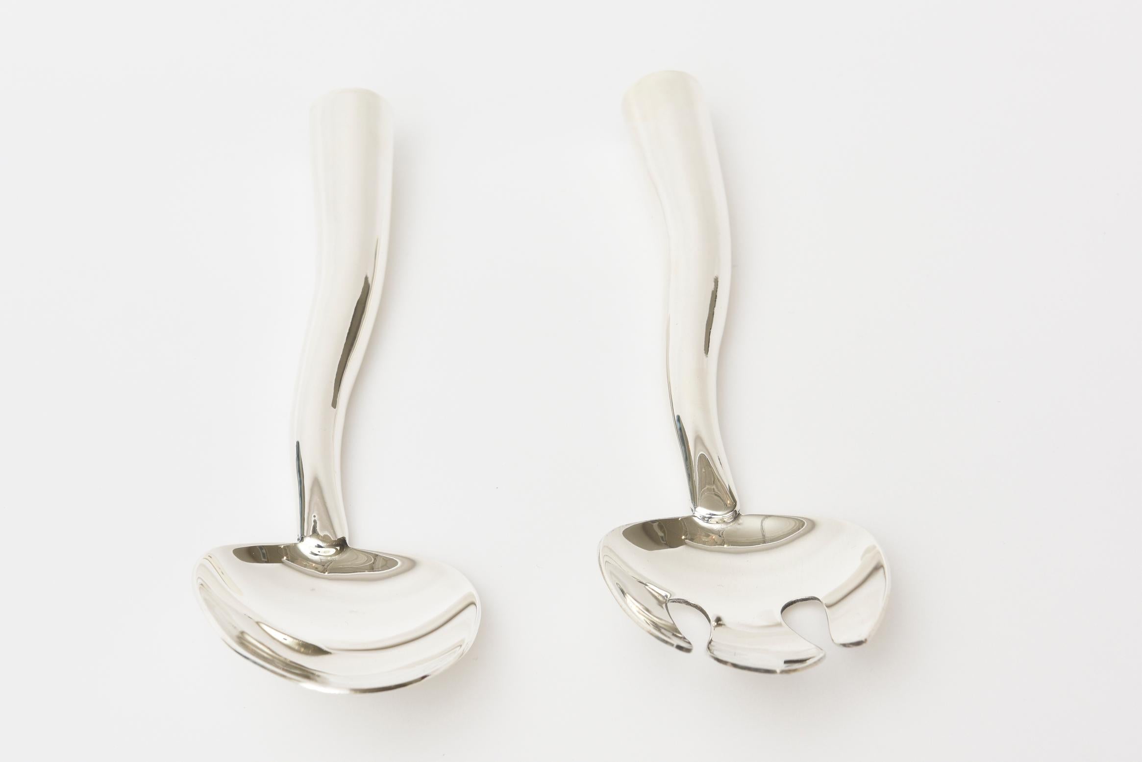 Antonio Lopez Sterling Silver Modernist Serving Pieces Signed Vintage In Good Condition In North Miami, FL