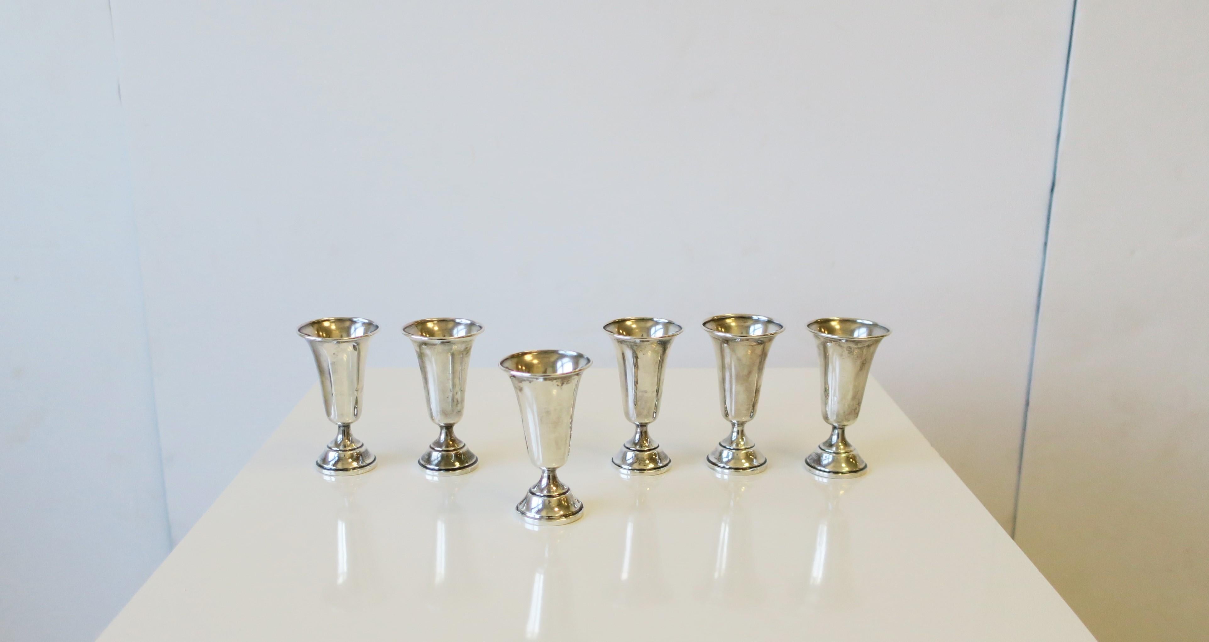 20th Century Sterling Silver Aperitif Liquor Cups or Vodka Shot Glasses, Set of 6