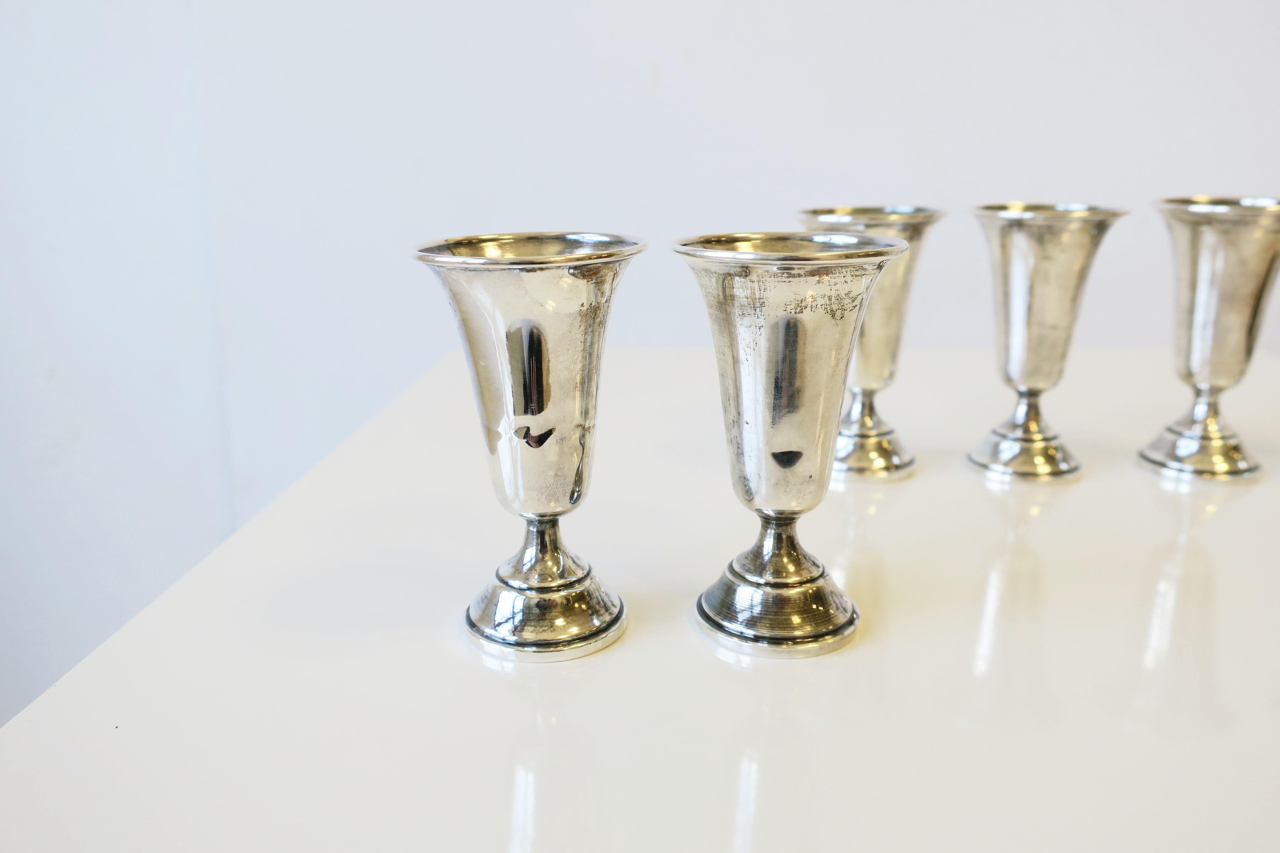 Sterling Silver Aperitif Liquor Cups or Vodka Shot Glasses, Set of 6 2