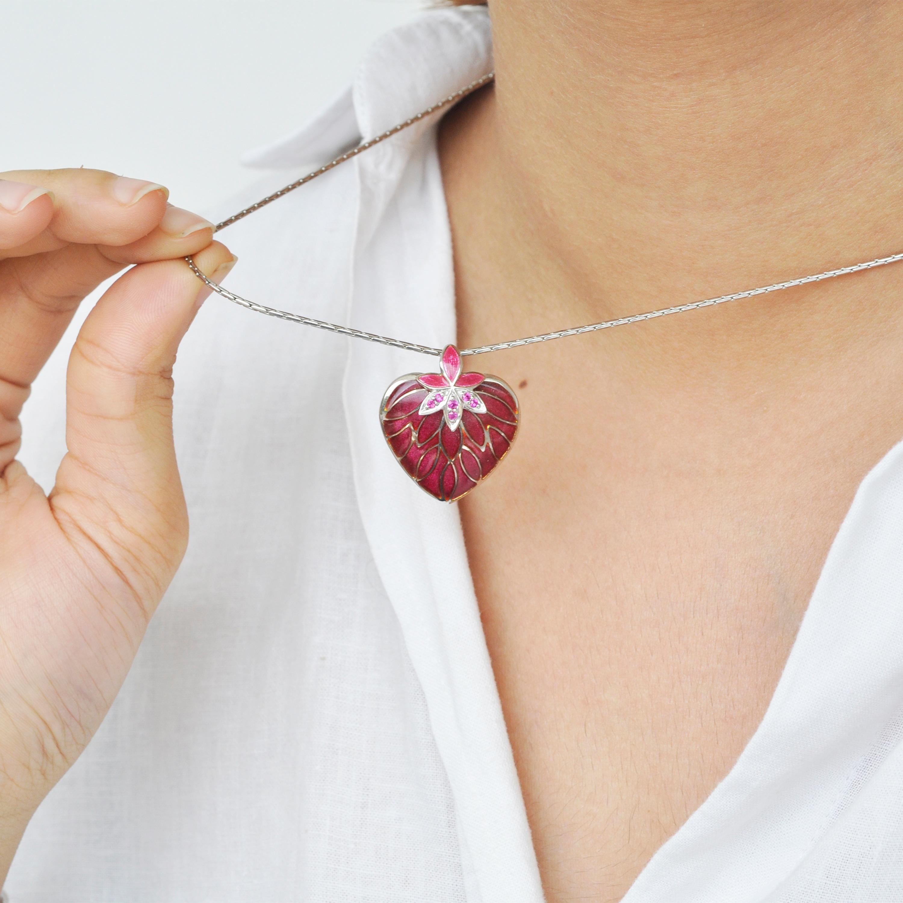 red heart enamel necklace