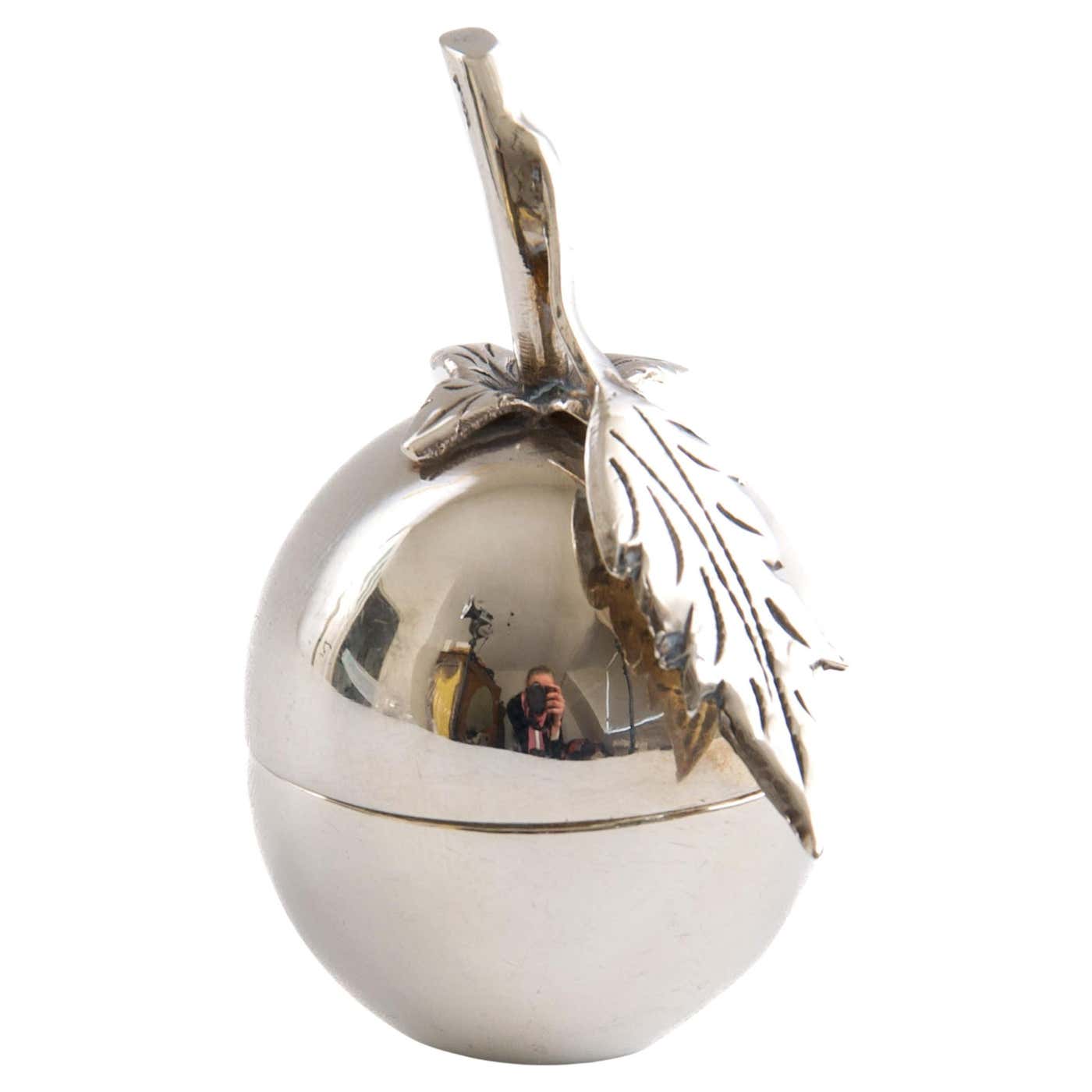 Sterling Silver Apple-Shaped Trinket Box with Sculpted Leaf and Stem ...