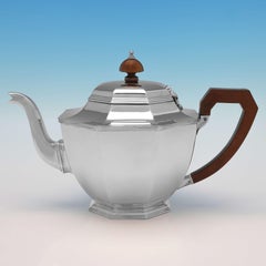 Stylish Art Deco Design Sterling Silver Tea Set - 4 Pieces - Birmingham 1935
