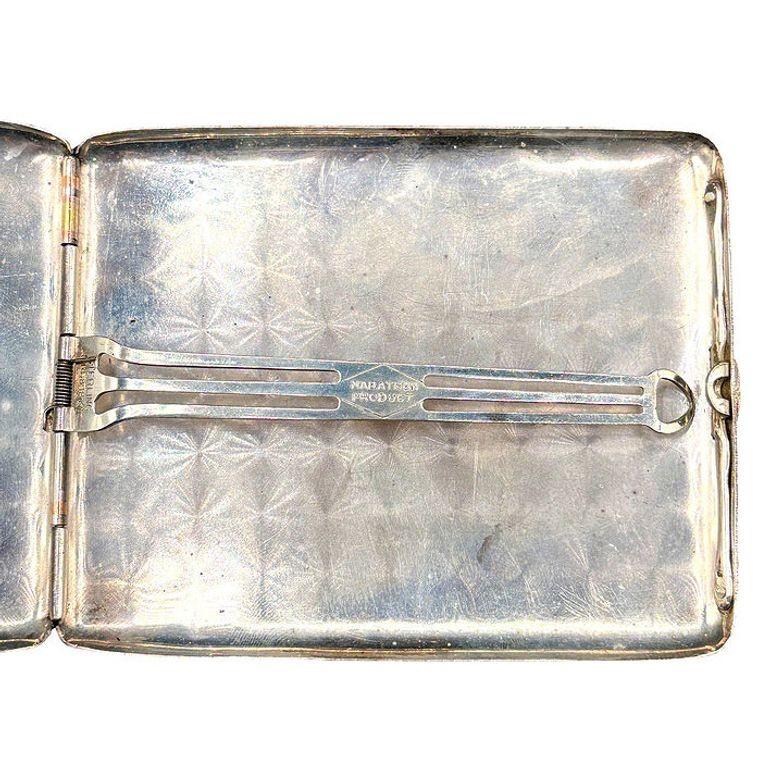 Milieu du XXe siècle Sterling Silver Art Deco Cigarette Case w/ 18k Gold Inlay by Marathon en vente