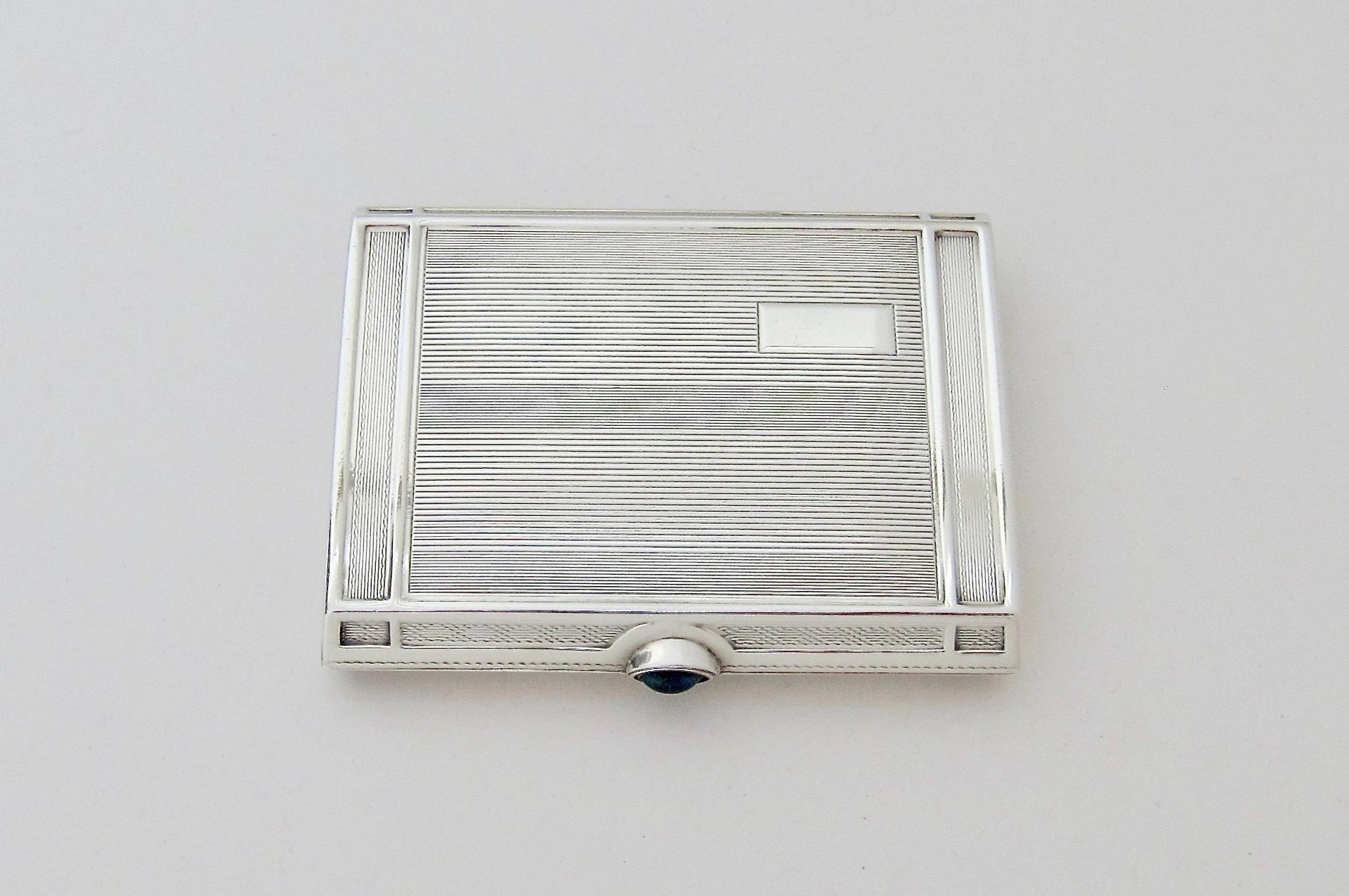 Gilt Sterling Silver Art Deco Cigarette Case with Jeweled Cabochon Clasp