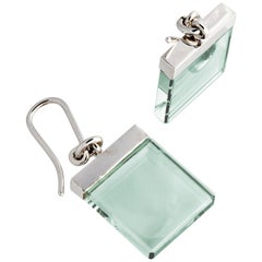 Sterling Silver Art Deco Style Earrings by Artist with Green Quartzes