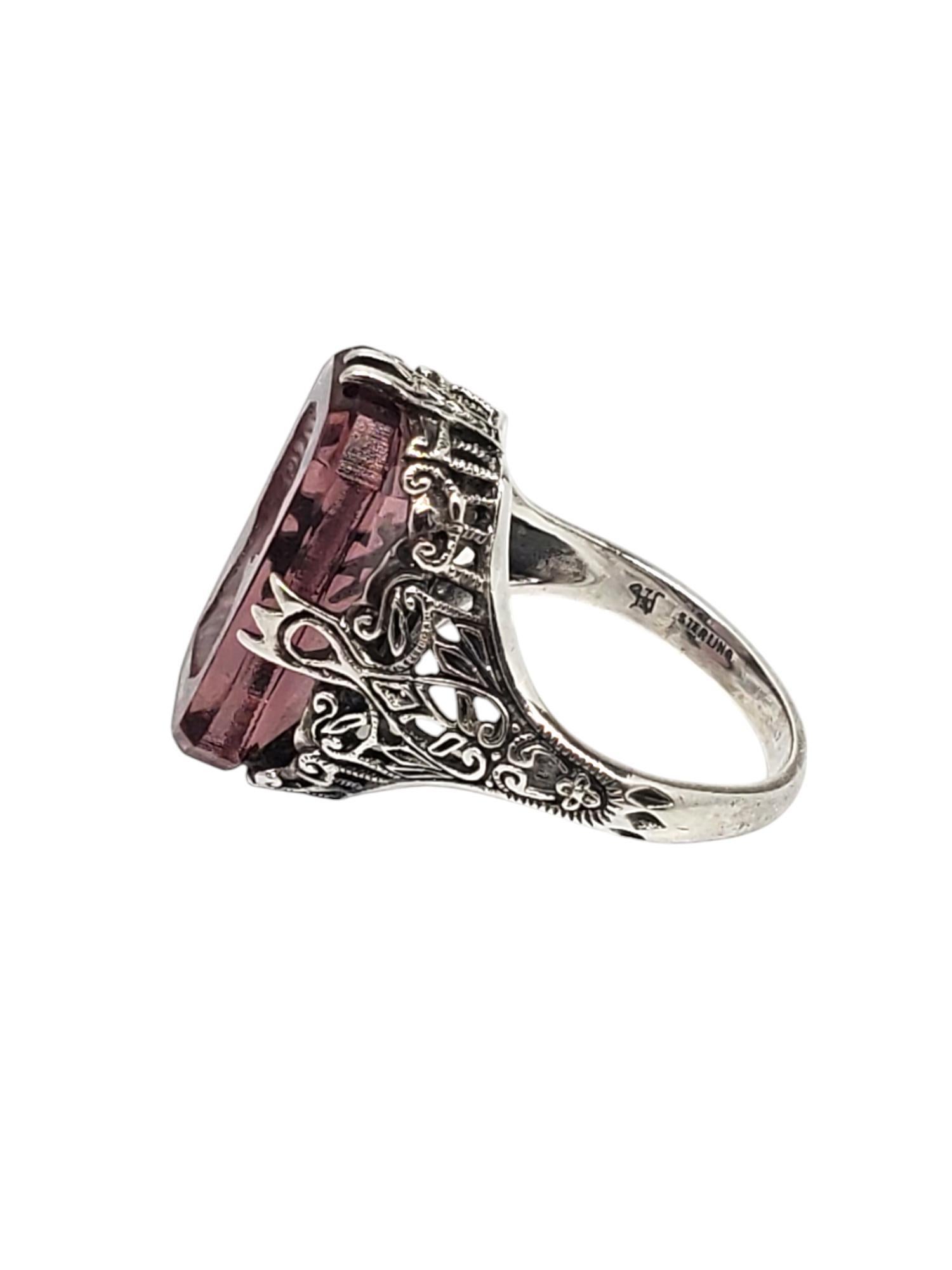Women's Sterling Silver Filigree Intaglio Purple Stone Ring Size 10 #20845 For Sale
