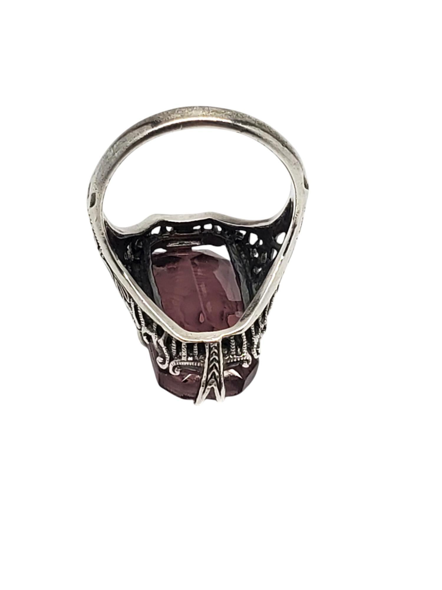Sterling Silver Filigree Intaglio Purple Stone Ring Size 10 #20845 For Sale 1