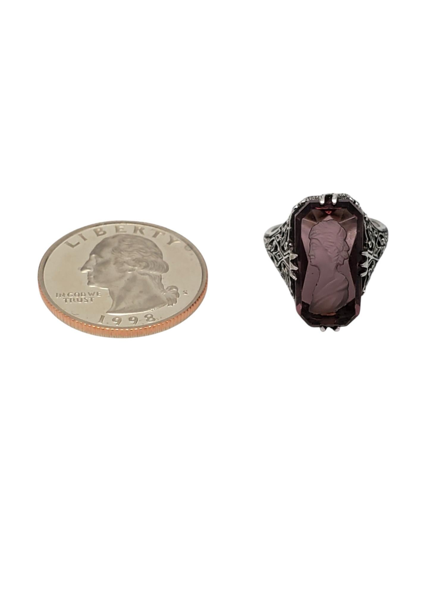 Sterling Silver Filigree Intaglio Purple Stone Ring Size 10 #20845 For Sale 2