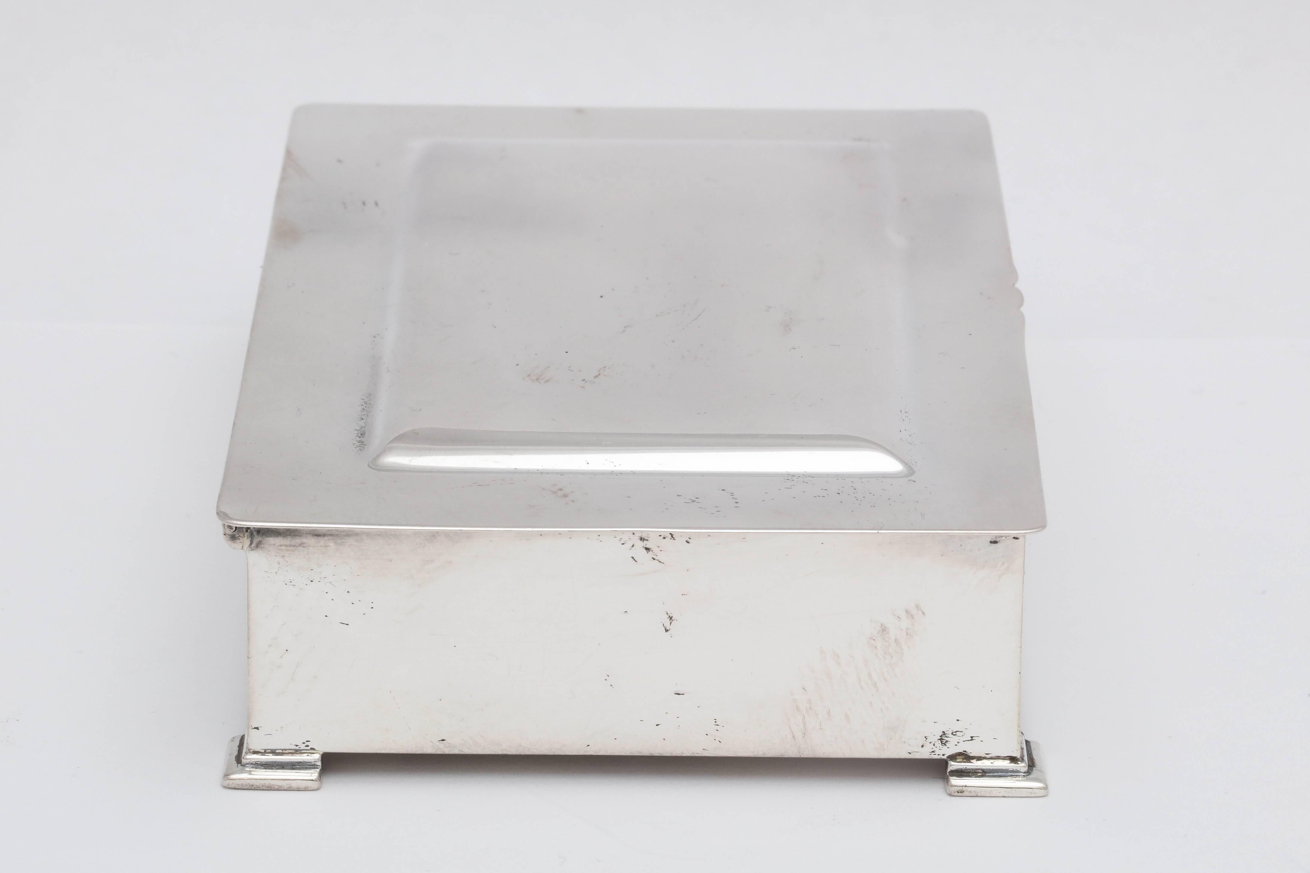 American Sterling Silver Art Deco Footed Table Box with Hinged Lid