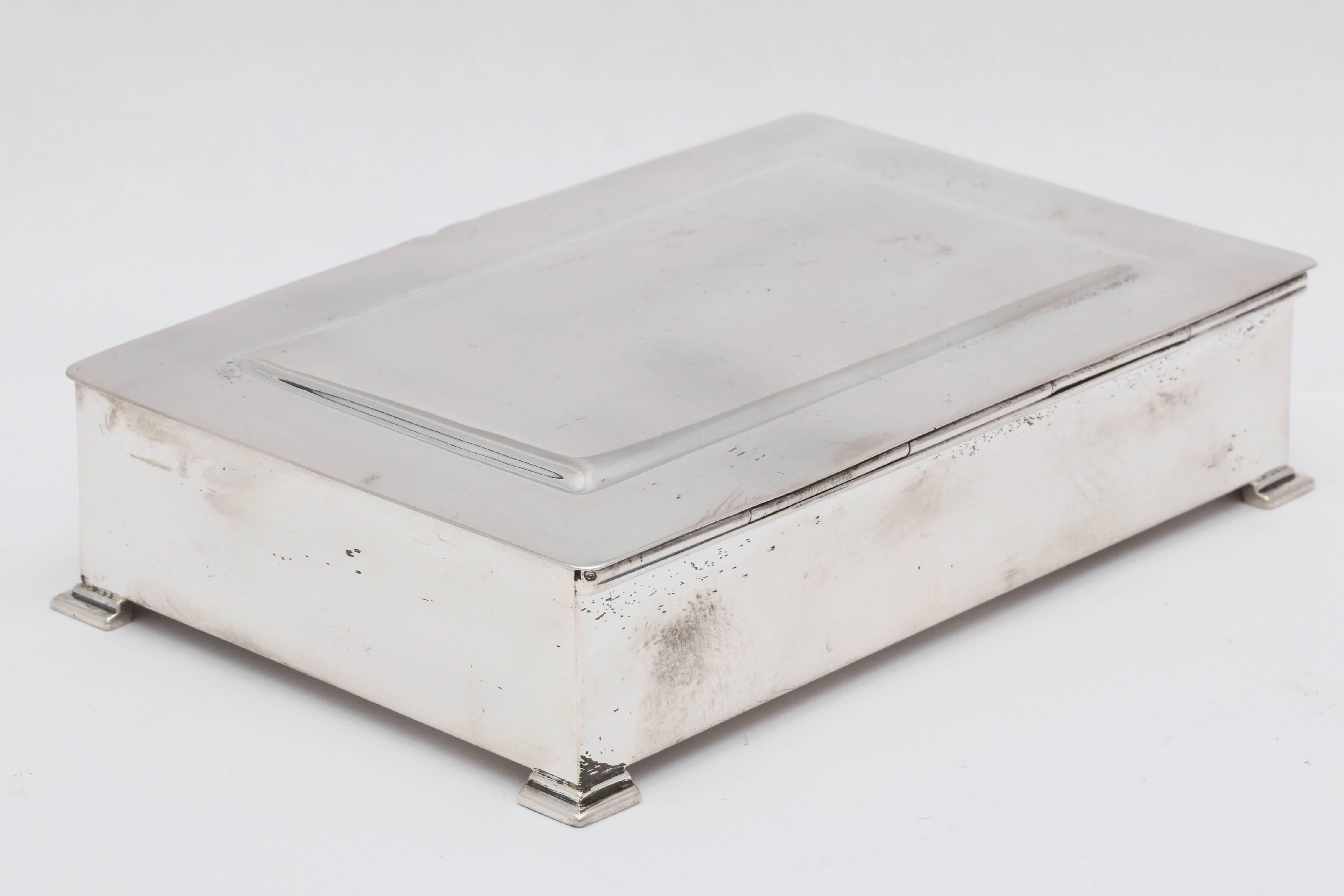 Mid-20th Century Sterling Silver Art Deco Footed Table Box with Hinged Lid