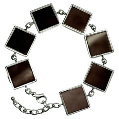 Sterling Silver Art Deco Style Ink Link Bracelet Dark Smoky Quartz