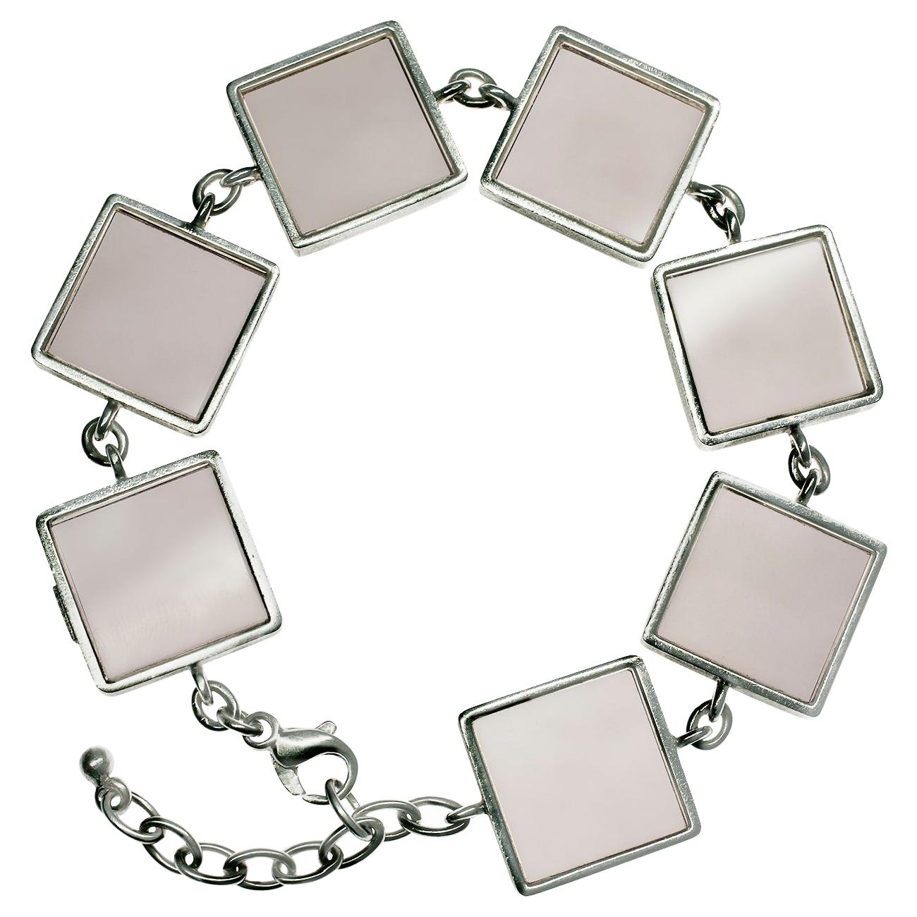 Sterling Silver Art Deco Style Ink Link Bracelet with Smoky Quartzes