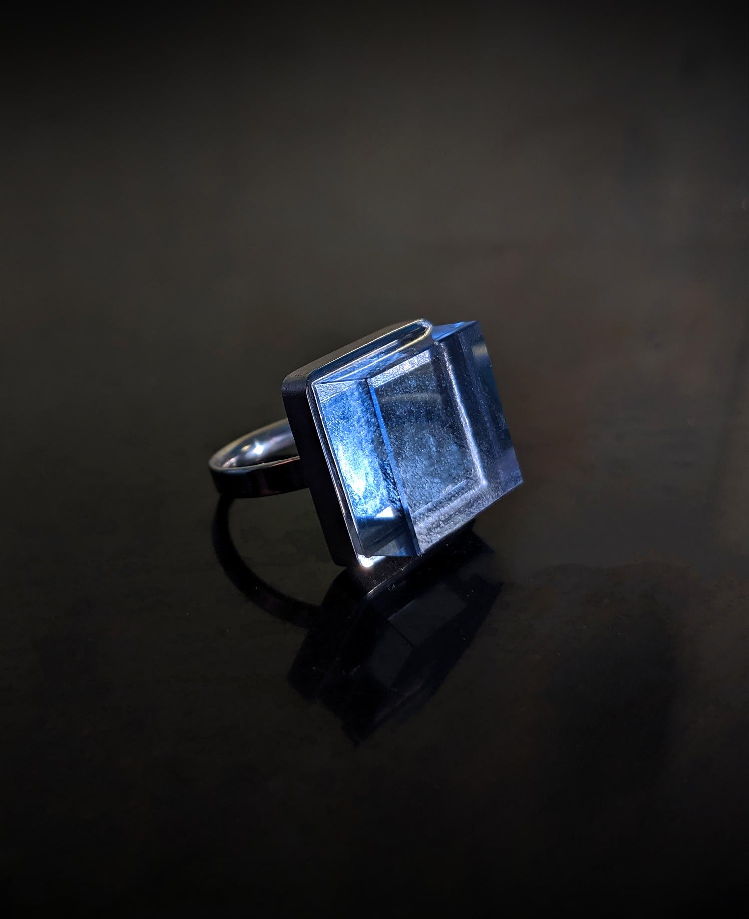 Sterling Silver Art Deco Style Ink Ring with Blue Quartz by Artist 3