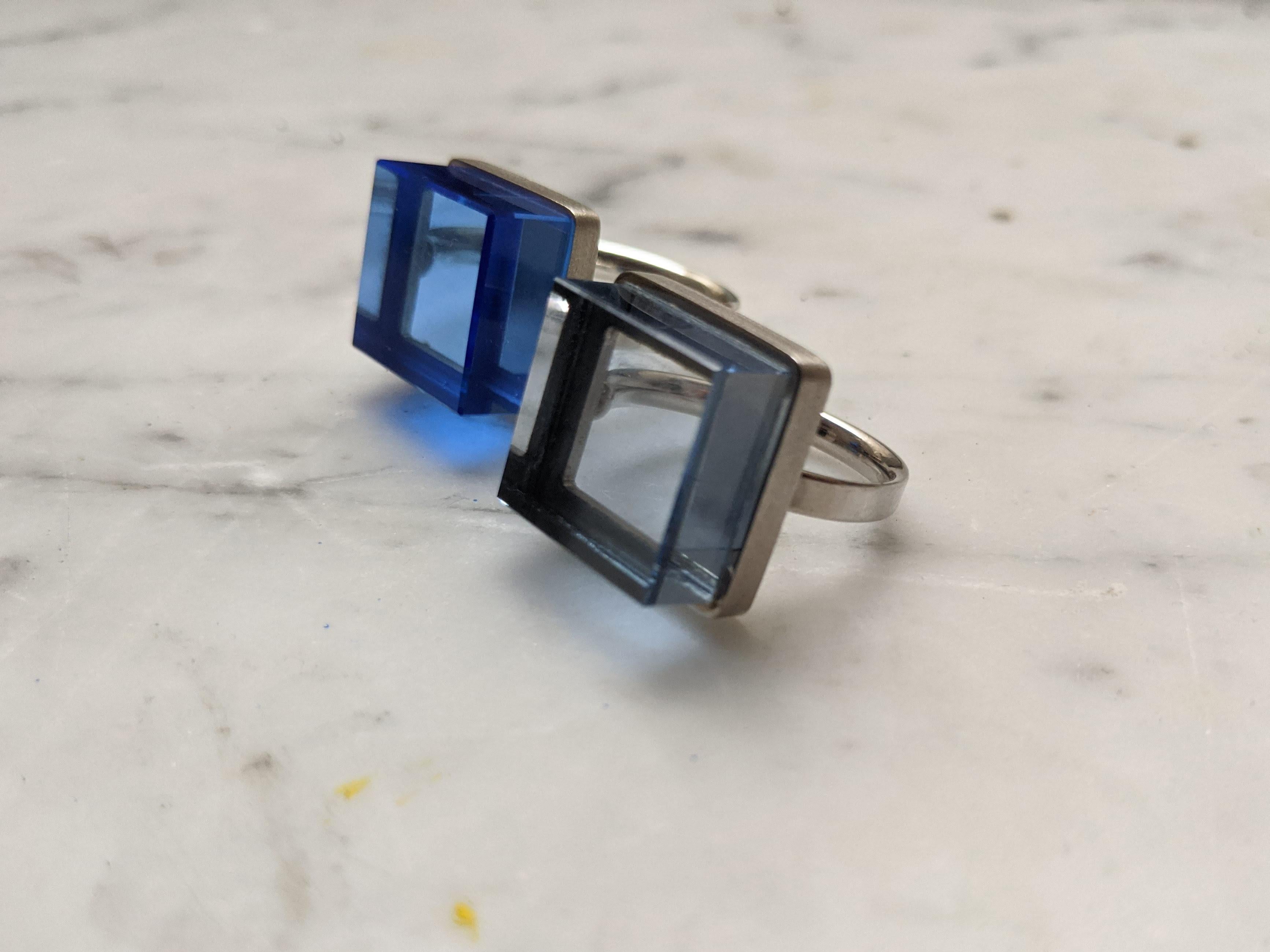 Sterling Silver Art Deco Style Ink Ring with Blue Quartz by Artist 4