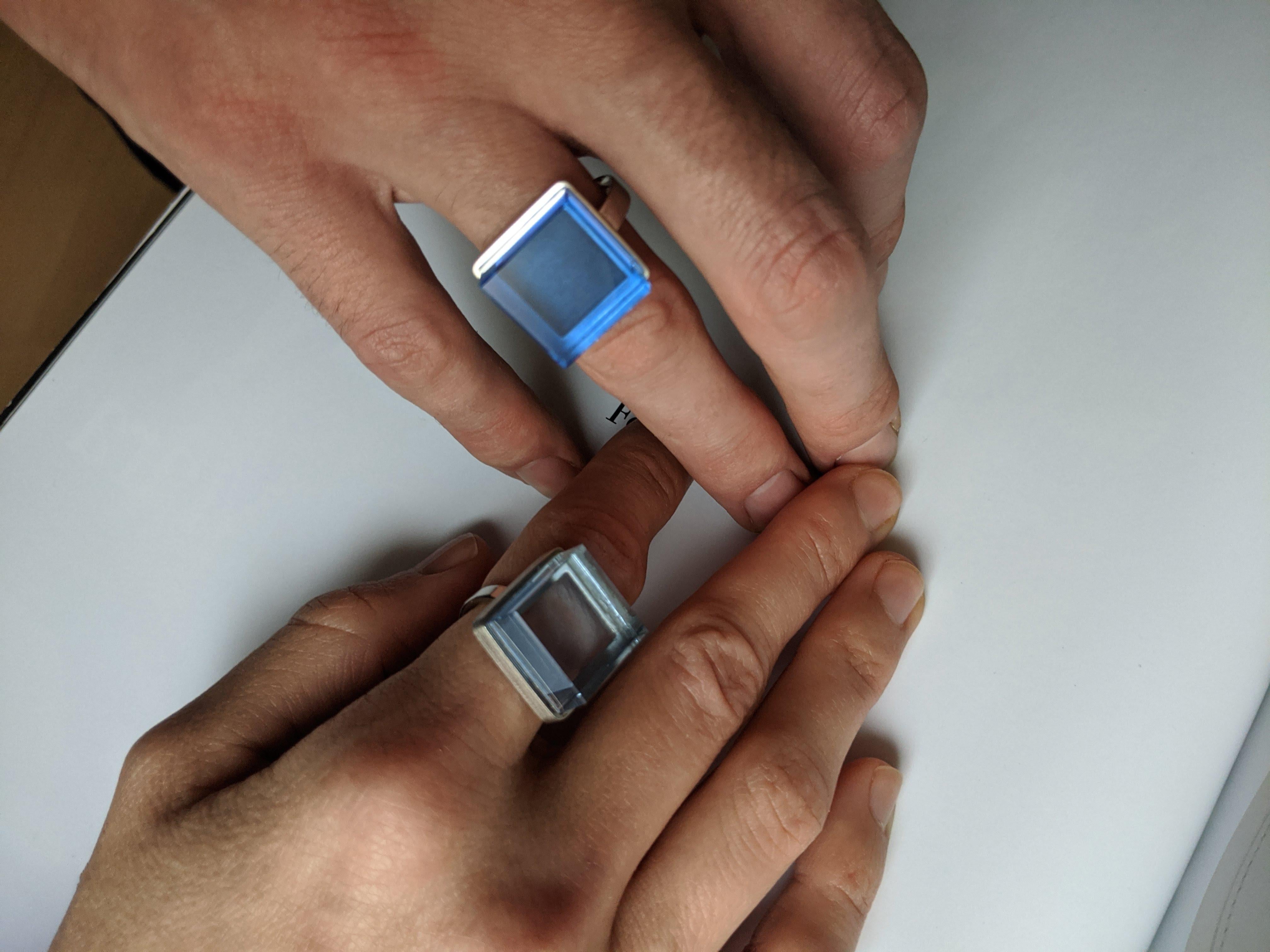 Sterling Silver Art Deco Style Ink Ring with Blue Quartz by Artist 5