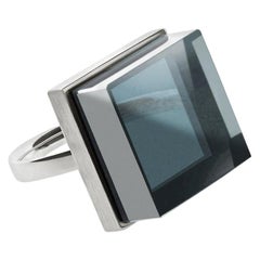 Sterling Silver Art Deco Style Ink Ring with Blue Quartz by Artist