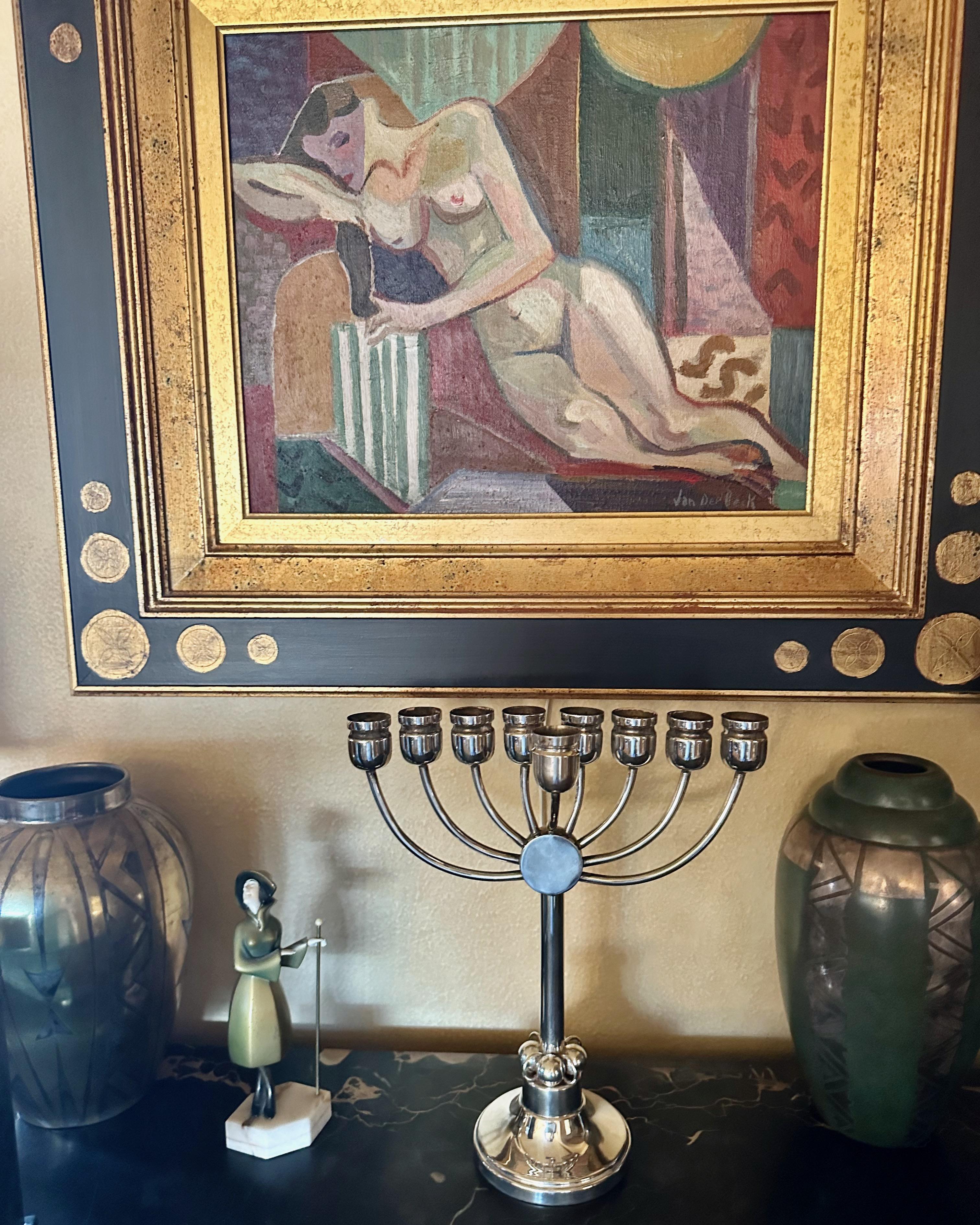 Sterlingsilber Art Deco Menorah Modernistische Judaica (Art déco) im Angebot