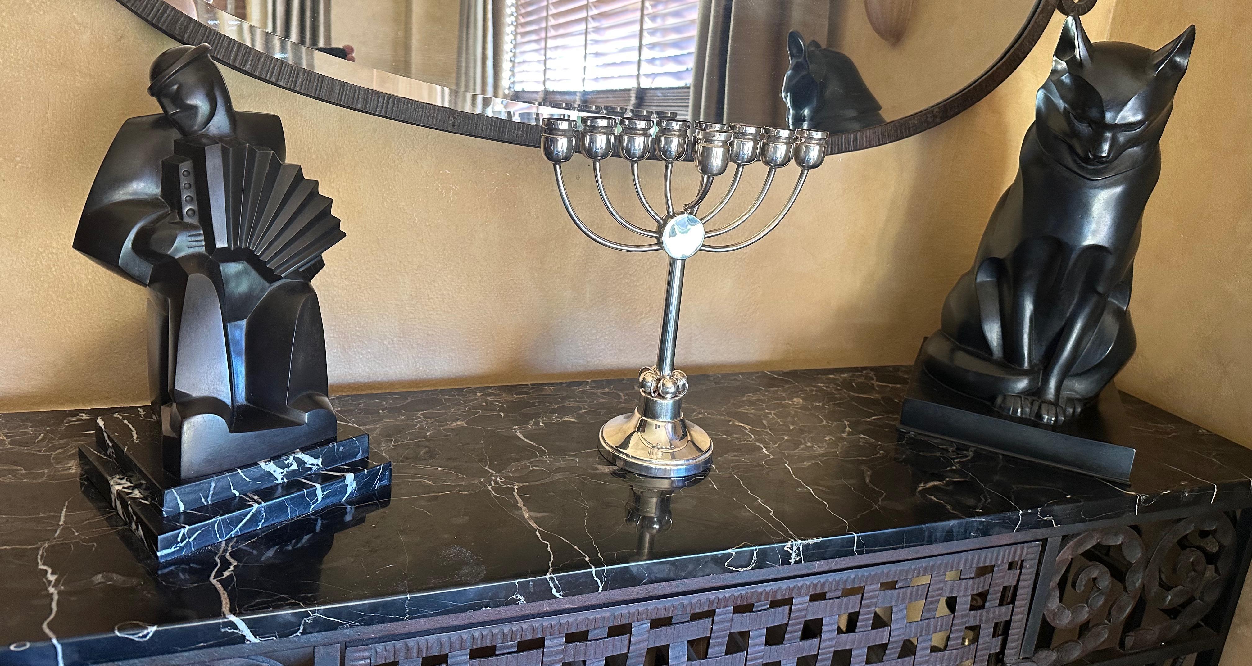 Sterling Silver Art Deco Menorah Modernist Judaica In Good Condition For Sale In Oakland, CA