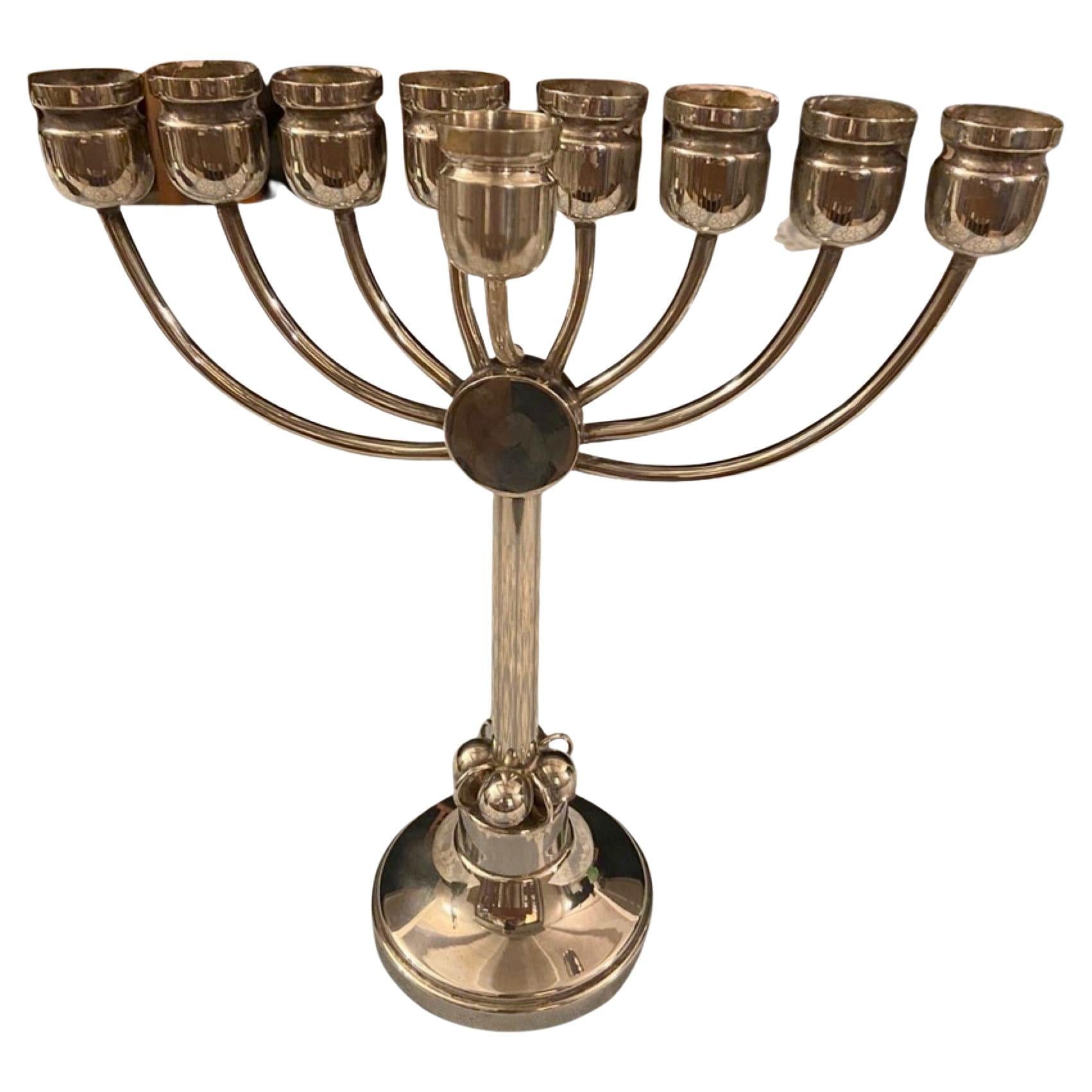 Sterling Silver Art Deco Menorah Modernist Judaica For Sale